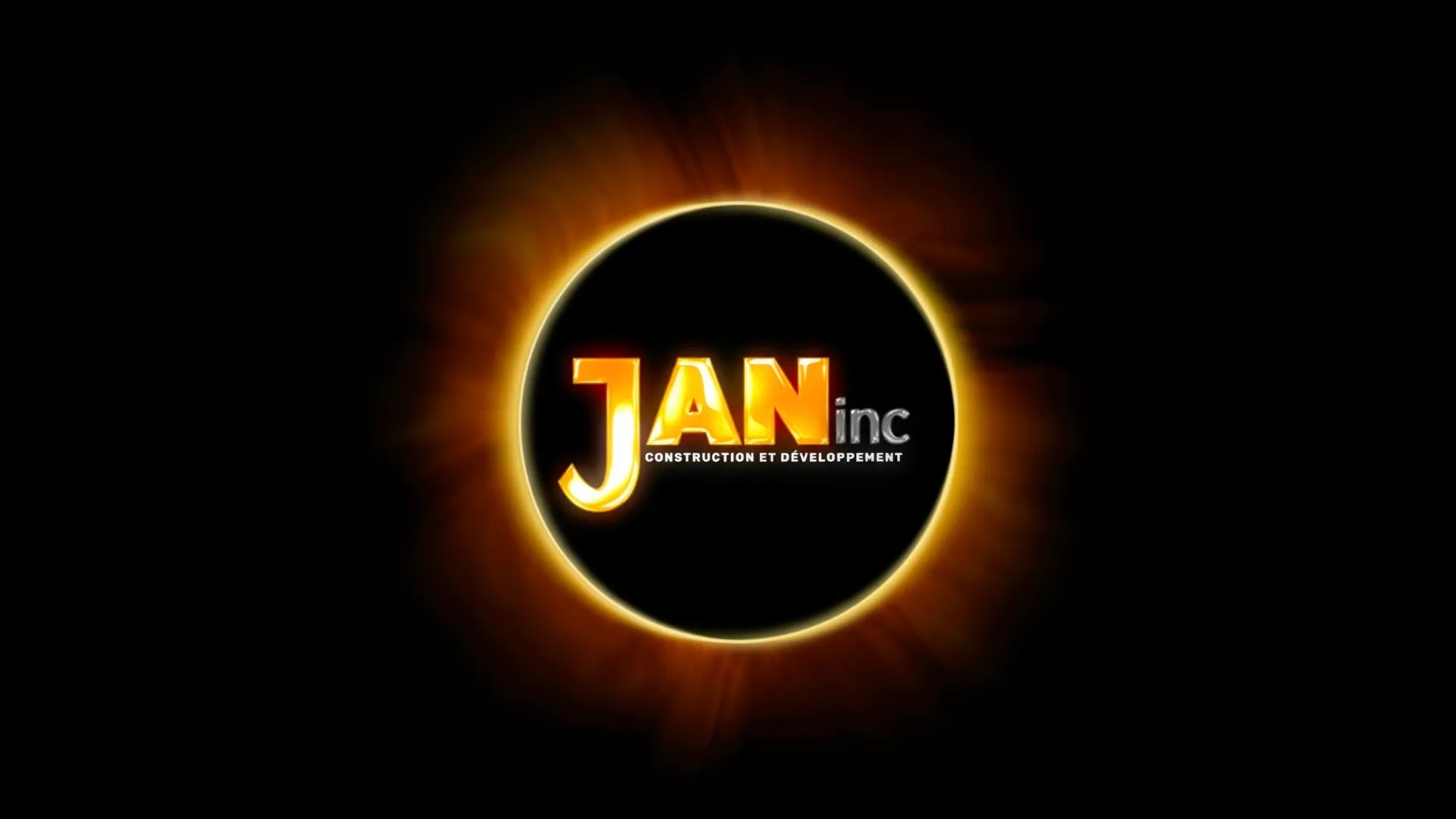 Logo with the text 'JAN inc' in glowing orange and silver letters, surrounded by a bright solar eclipse effect on a black background.